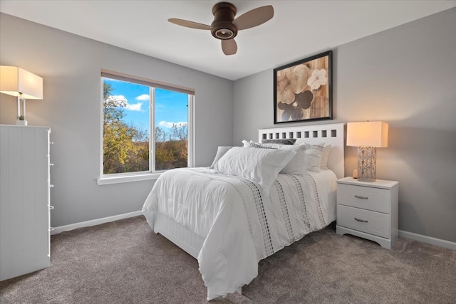 bedroom with carpet floors and ceiling fan