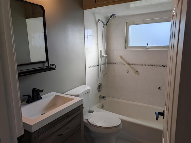 full bathroom with vanity, toilet, shower / bath combination, and tile patterned floors