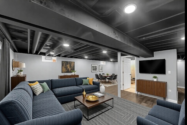 living room with hardwood / wood-style flooring