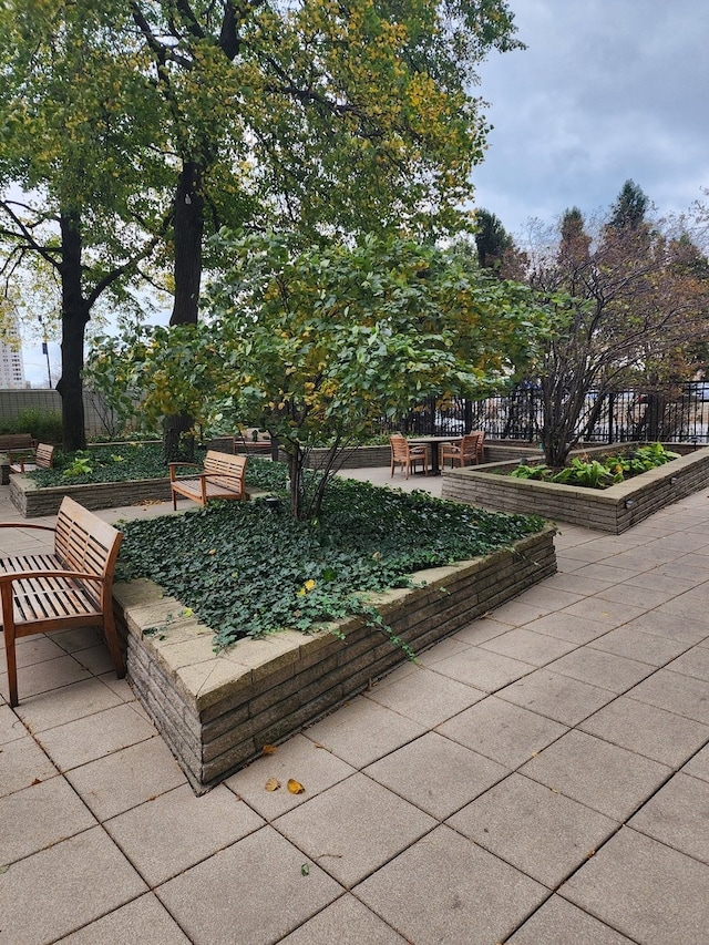 view of community with a patio