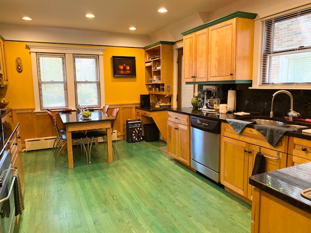 kitchen featuring sink, dishwasher, a healthy amount of sunlight, and hardwood / wood-style flooring