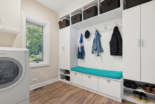 mudroom featuring washer / dryer and hardwood / wood-style flooring