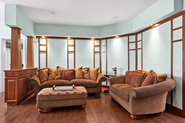 living room featuring dark hardwood / wood-style flooring