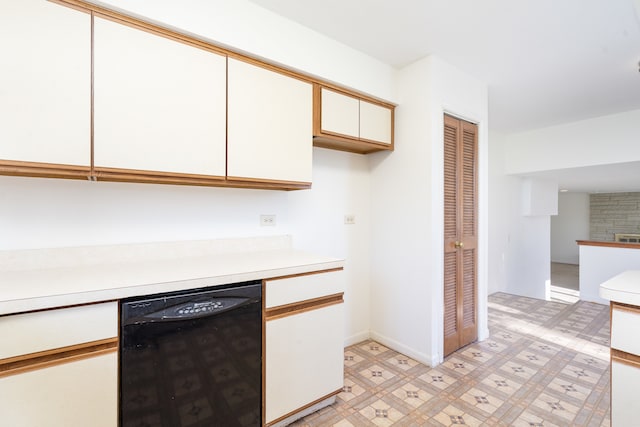 kitchen with white cabinetry and black dishwasher