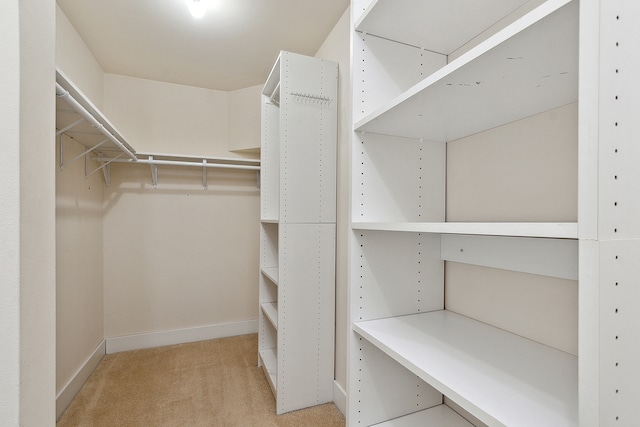 walk in closet with light colored carpet