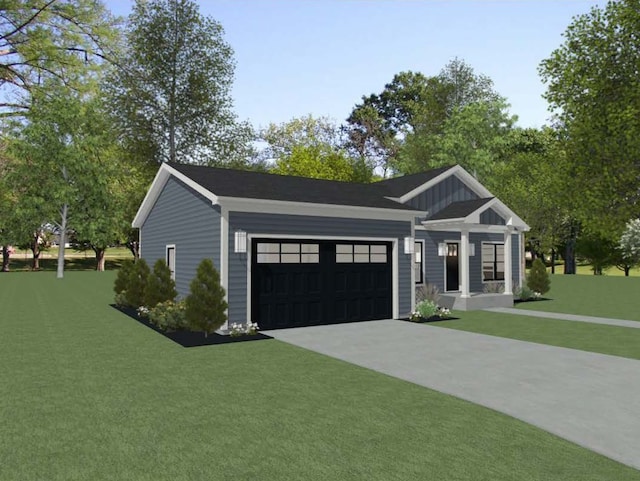 view of front facade with a front yard and a garage