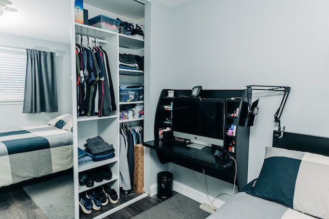 spacious closet featuring dark hardwood / wood-style flooring