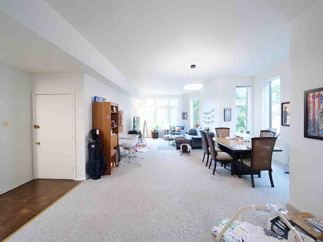 dining area with carpet flooring