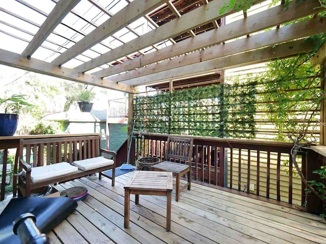 wooden terrace featuring a pergola