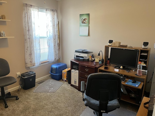 view of carpeted home office