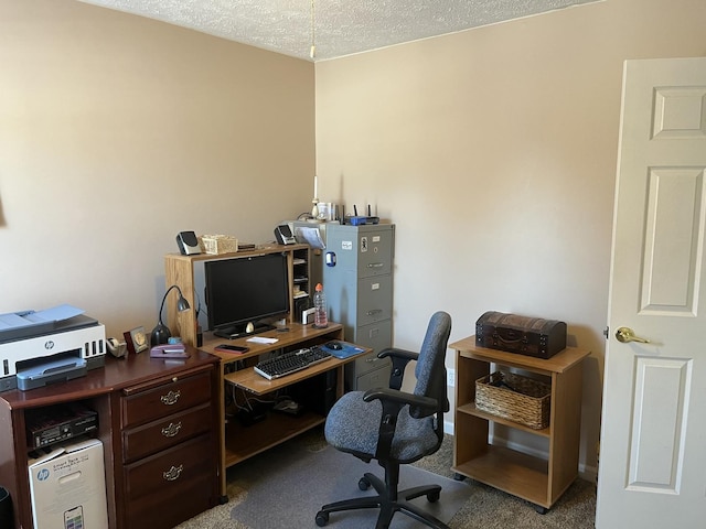 office space with carpet floors and a textured ceiling