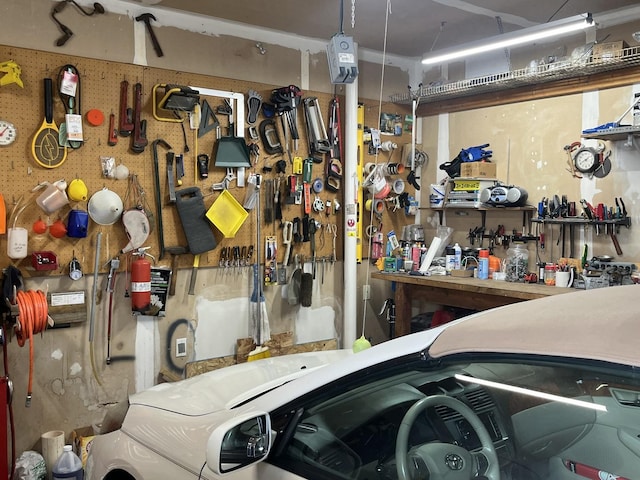 garage featuring a workshop area