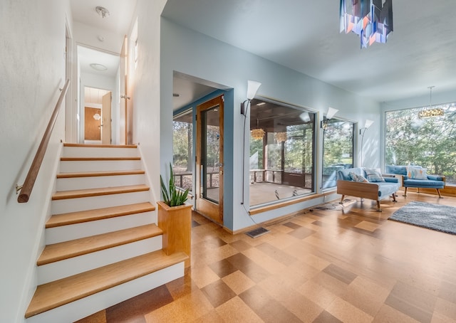 interior space with a chandelier