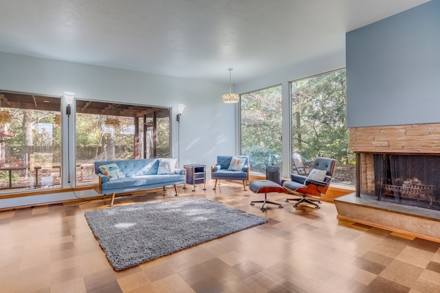 sitting room featuring a fireplace