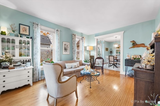 living room with light hardwood / wood-style floors