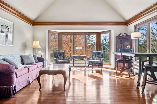 living room with plenty of natural light and hardwood / wood-style floors