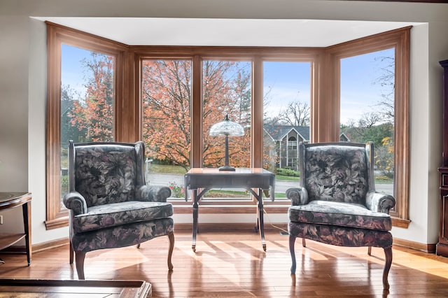 living area with light hardwood / wood-style flooring and a wealth of natural light