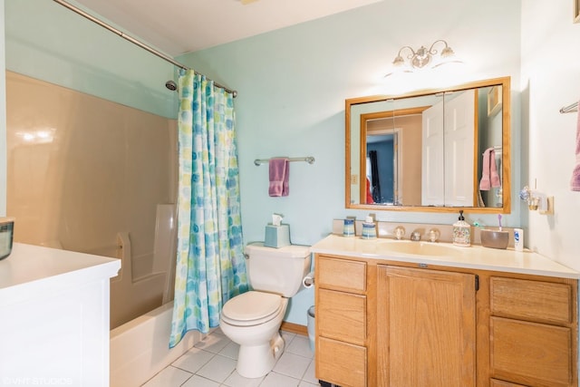 full bath featuring tile patterned flooring, vanity, toilet, and shower / bath combo