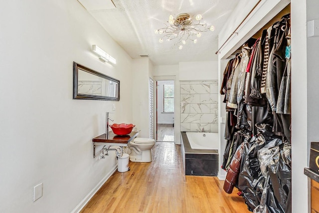 walk in closet featuring a notable chandelier and wood-type flooring