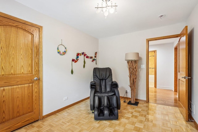 living area with light parquet floors