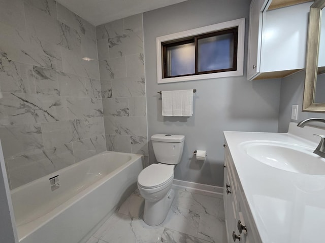 1007 River Rd, Mchenry, IL 60050 - full bathroom with bathtub / shower combination, vanity, toilet, marble finish floor, and baseboards