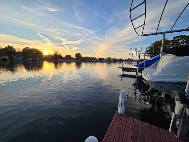 view of dock with a water view