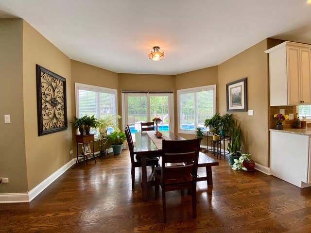 dining room with a healthy amount of sunlight and dark hardwood / wood-style floors