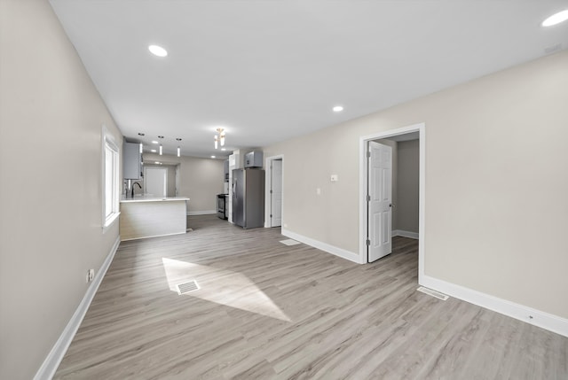 unfurnished living room with light hardwood / wood-style flooring