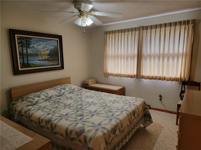 bedroom featuring carpet flooring and ceiling fan