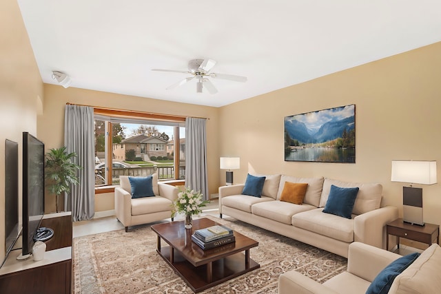 living room with ceiling fan