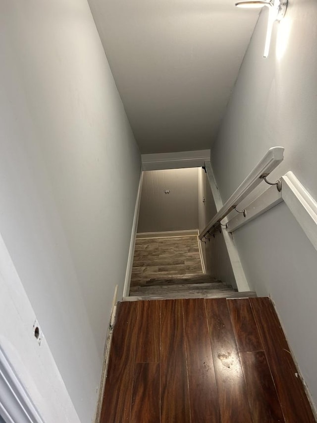 stairway featuring wood-type flooring