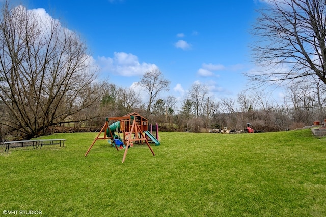 view of play area with a yard