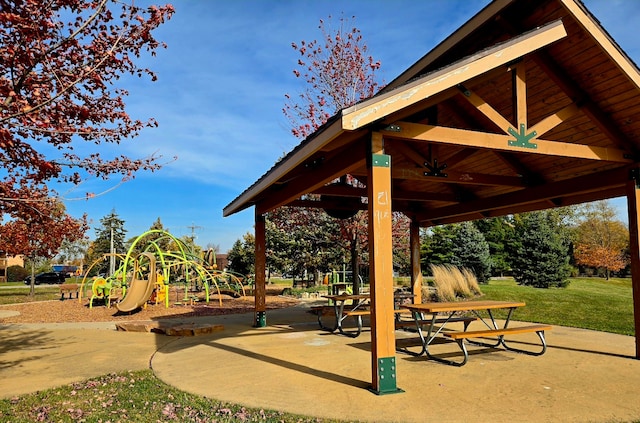 view of community with a gazebo and a playground