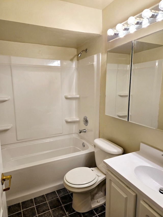 full bathroom featuring vanity, shower / washtub combination, toilet, and tile patterned flooring