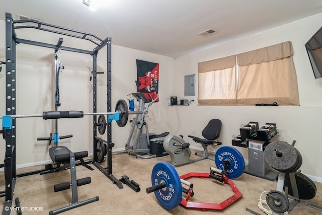 workout room featuring electric panel