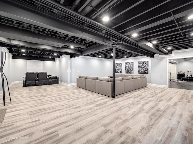 basement with light wood-type flooring