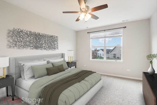 bedroom featuring carpet and ceiling fan