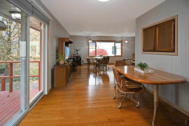 dining area with light hardwood / wood-style flooring