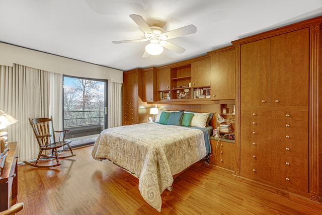 bedroom featuring ceiling fan and light hardwood / wood-style floors