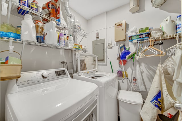 washroom featuring washing machine and dryer and electric panel