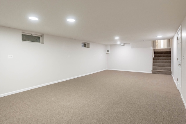 basement featuring carpet