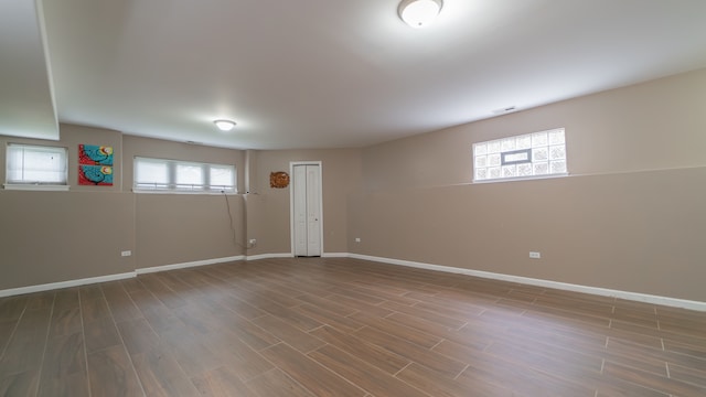 basement featuring wood-type flooring