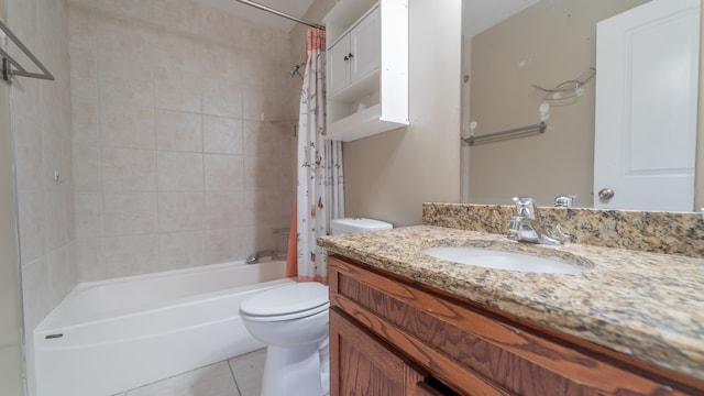 full bathroom with toilet, vanity, tile patterned floors, and shower / tub combo