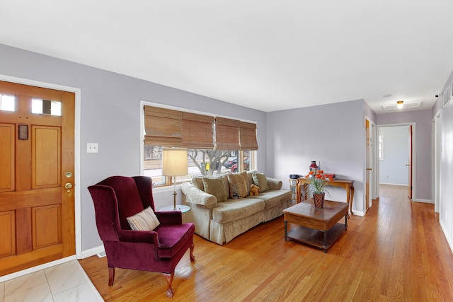 living room with light wood-type flooring