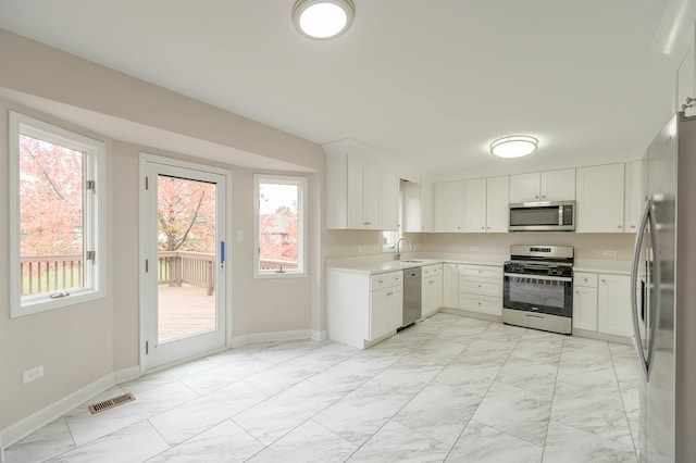 kitchen with white cabinetry, stainless steel appliances, and sink