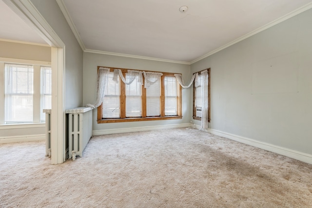 carpeted empty room with crown molding and a healthy amount of sunlight