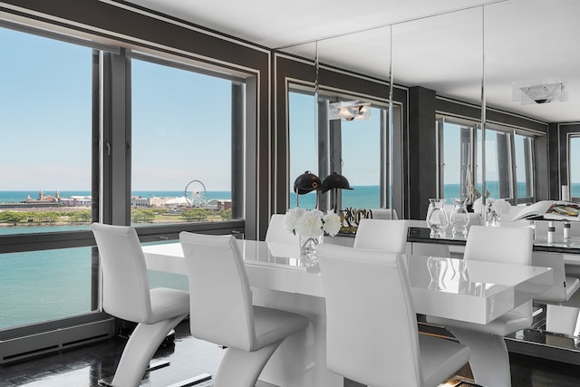 dining space featuring a water view and plenty of natural light