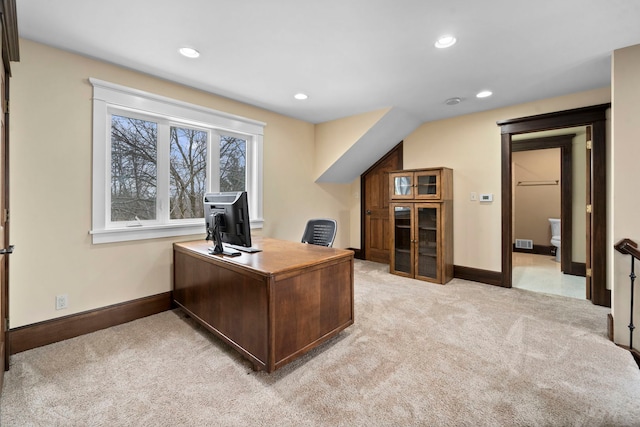 office featuring light carpet