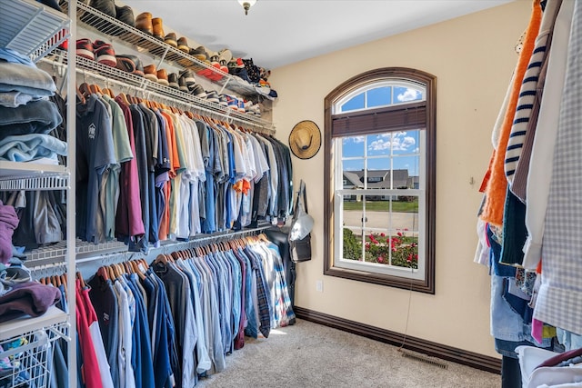 walk in closet with carpet