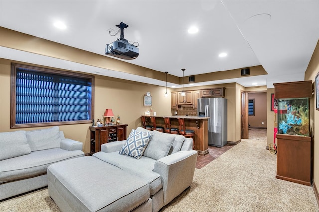 view of carpeted cinema room